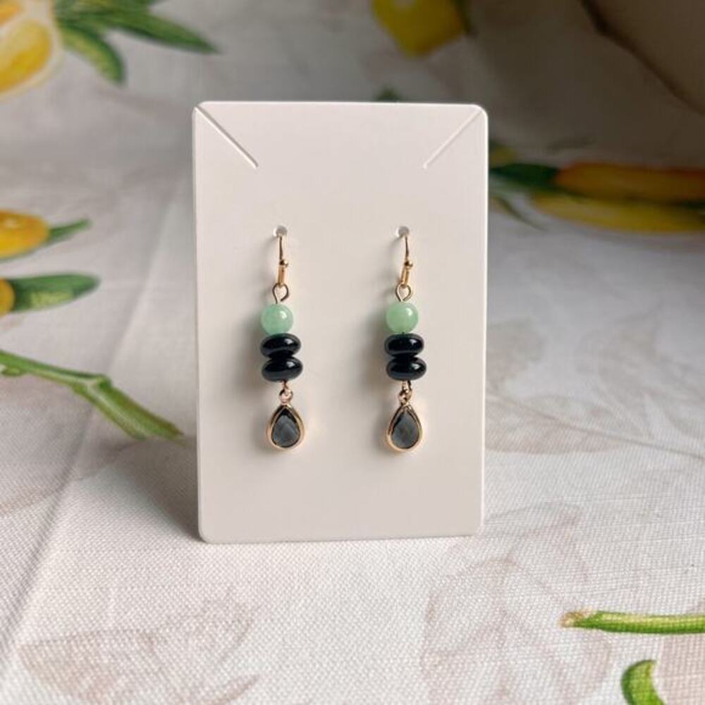 Beaded Black Agate Chrysoprase Earrings, Mint Earrings, Black Casual Earrings